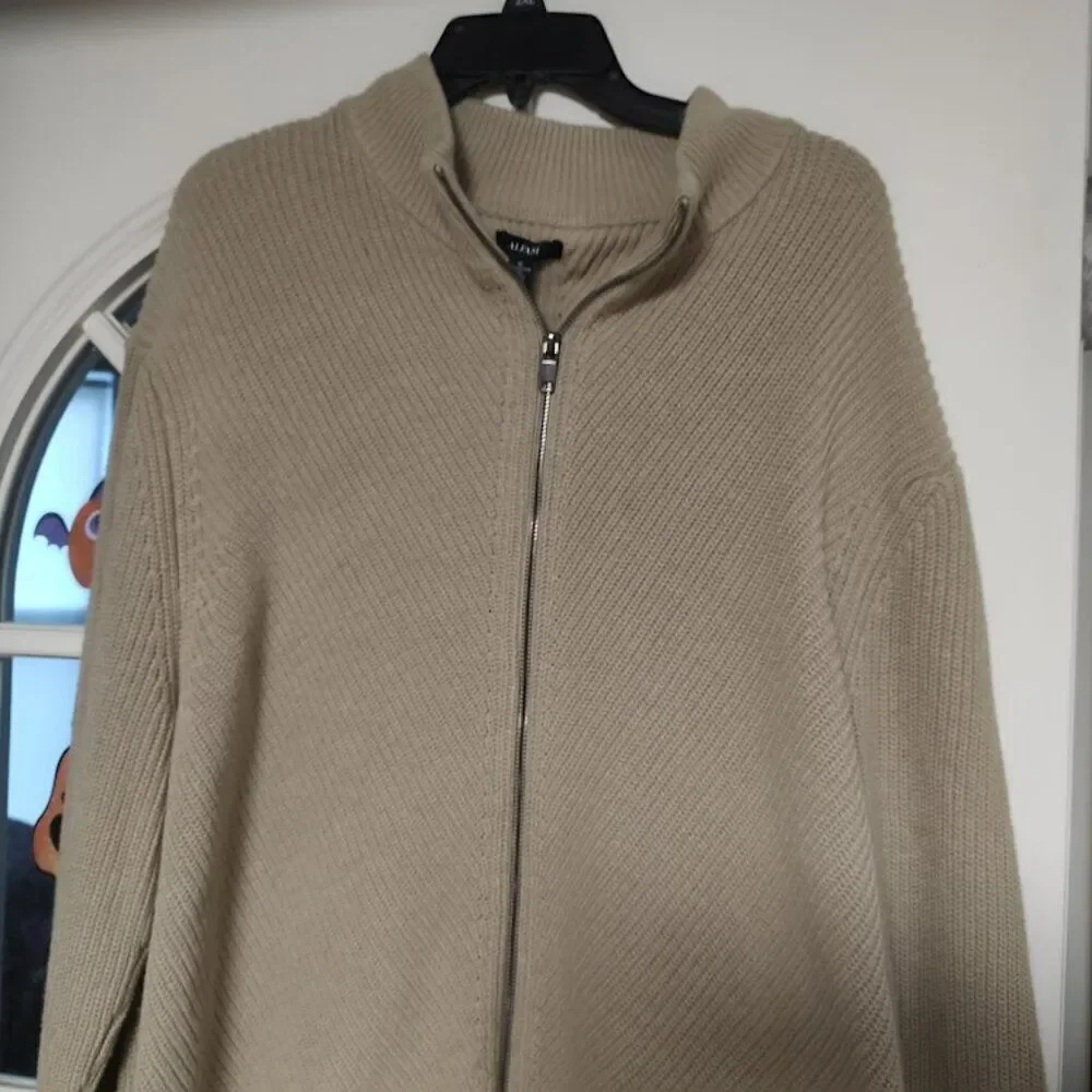 New Alfani Beige Heavy Rib Zip Up Sweater Size Men's XL